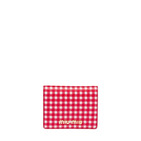 Red/white Small Printed Madras Leather Wallet 